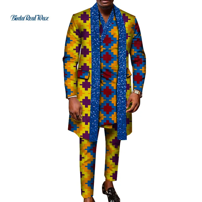 African Design Clothing African Man Clothes Bling Party Men Long Top Shirts and Pants 3pcs Sets WYN1244