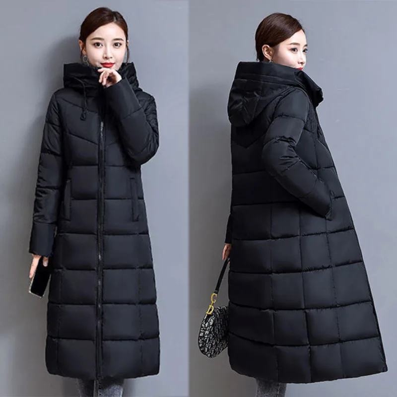 

Новинка Зима 2022, пуховик с подкладкой, Женское пальто средней длины, длинное плотное облегающее пальто выше колена