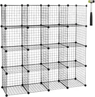 Multifunction Shelving Unit Wire Storage Shelves 16 Cubes Large DIY Wire Grid Bookcase Interlocking Storage Shoe Rack