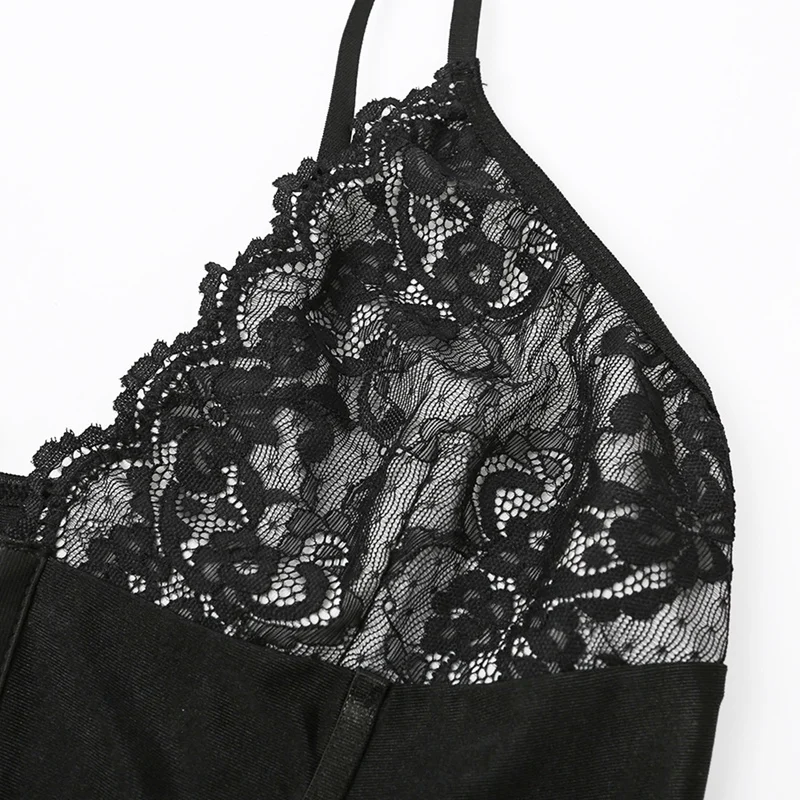 

Women's Sexy Lace Flower Stitching Sexy Front Button Blouse Black