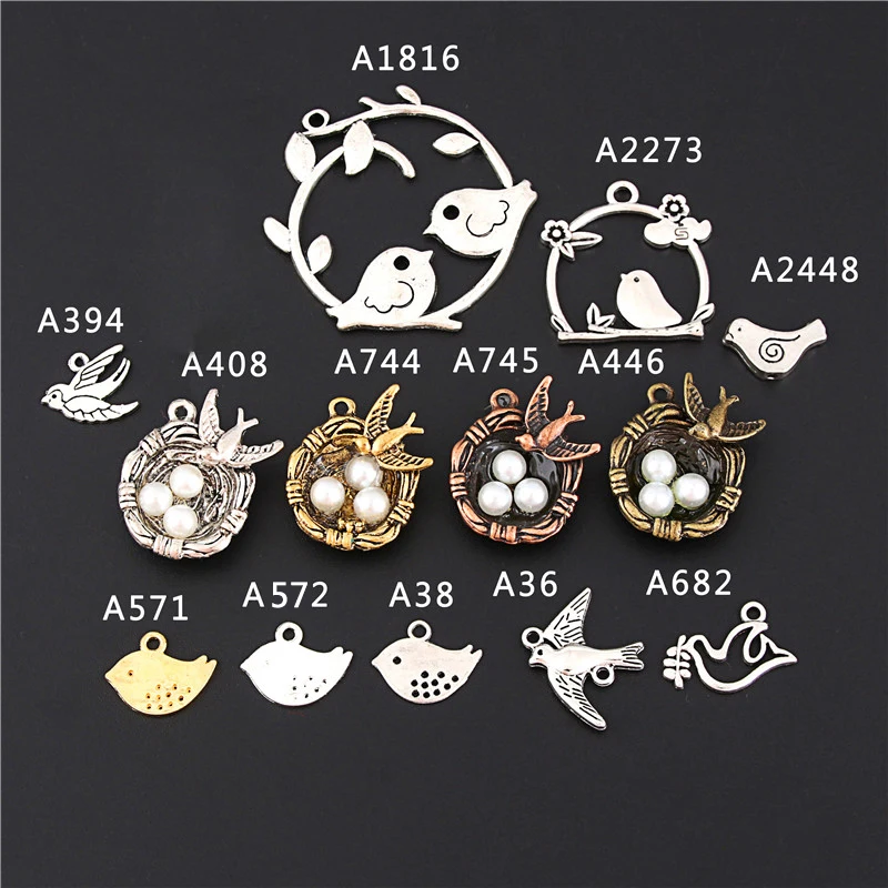 Подвески в виде птичьего гнезда серебристые кулоны животных для