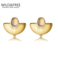gold plated stainless steel earrings trendy natural stone drop earrings new design metal geometric earrings aros mujer gift