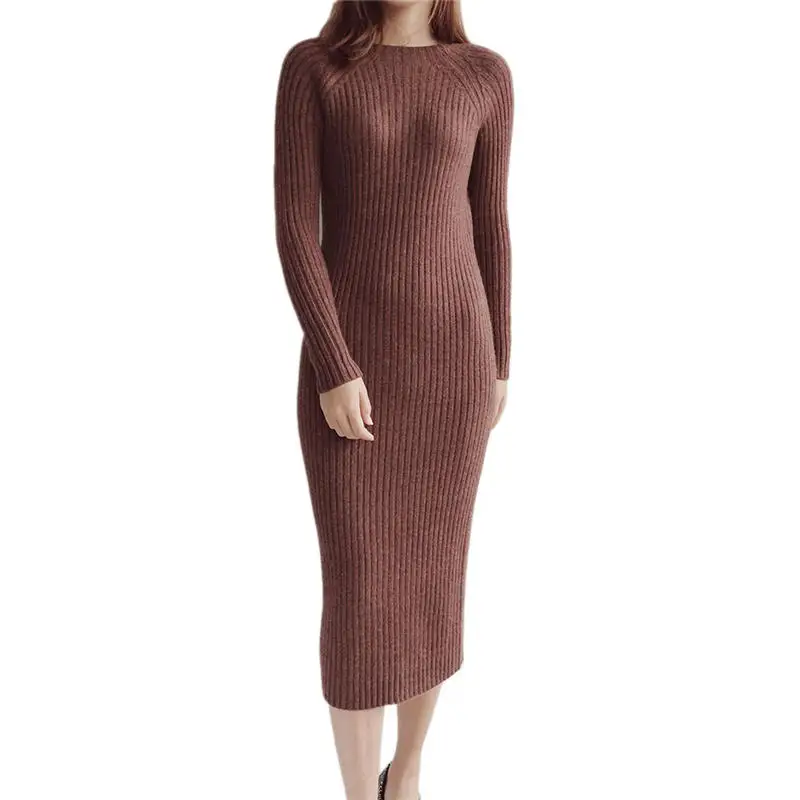 Пуловер свитер вязаные платья женское теплое плотное платье с длинным рукавом