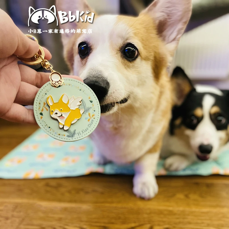 

Boutique Metal Dog Leather Keychain Pink Green Cartoon Girl Boy Bag Ornament Kids Lanyard Car Accessory Keyring Cute Couple Gift