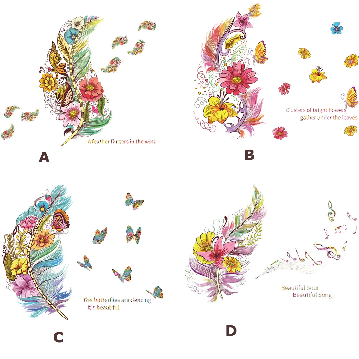 

Feather Flower Home Decor Butterfly Wallpaper Removable Nursery Room Wall Sticker For Children's Bedroom Decorative Music Vinyl