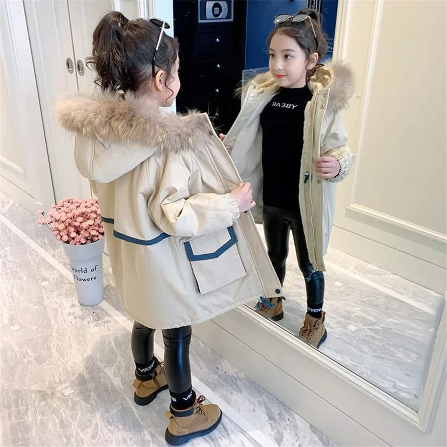 

2020 Girls Clothing Winter Jackets Fur Hooded Children Coats Warm Thick Clothes Kids Outerwears Parkas for Girls