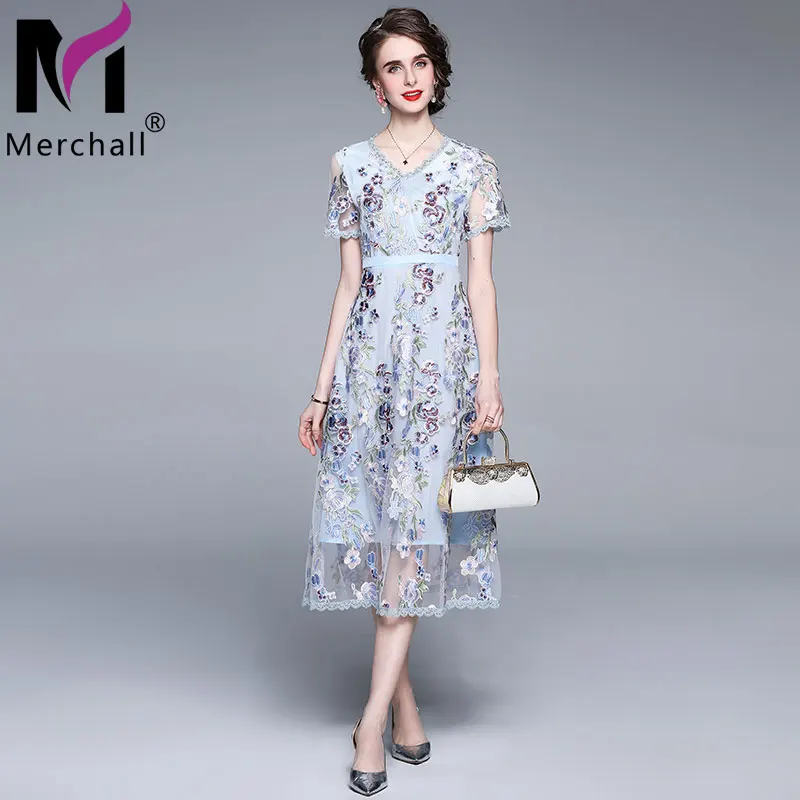 

Женское Сетчатое платье с вышивкой, длинное облегающее платье составного кроя с V-образным вырезом и коротким рукавом, праздничный наряд на ...