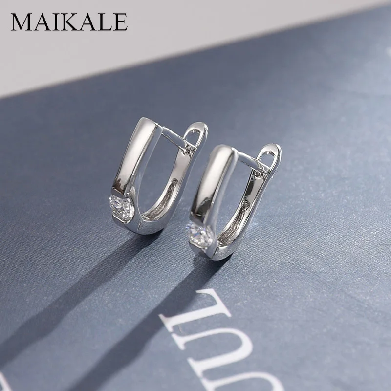 MAIKALE, классические u-образные серьги-гвоздики для женщин, ювелирные изделия, AAA кубический цирконий, посеребренные, темпераментные корейские серьги, подарки