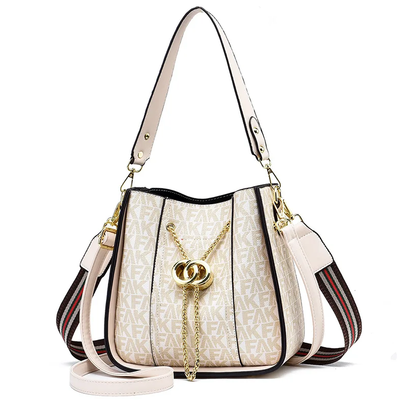 

2021 Fashion New Female Bag Printing All-match One-shoulder Bucket Bag Casual Large-capacity Wide Shoulder Strap Messenger Bag