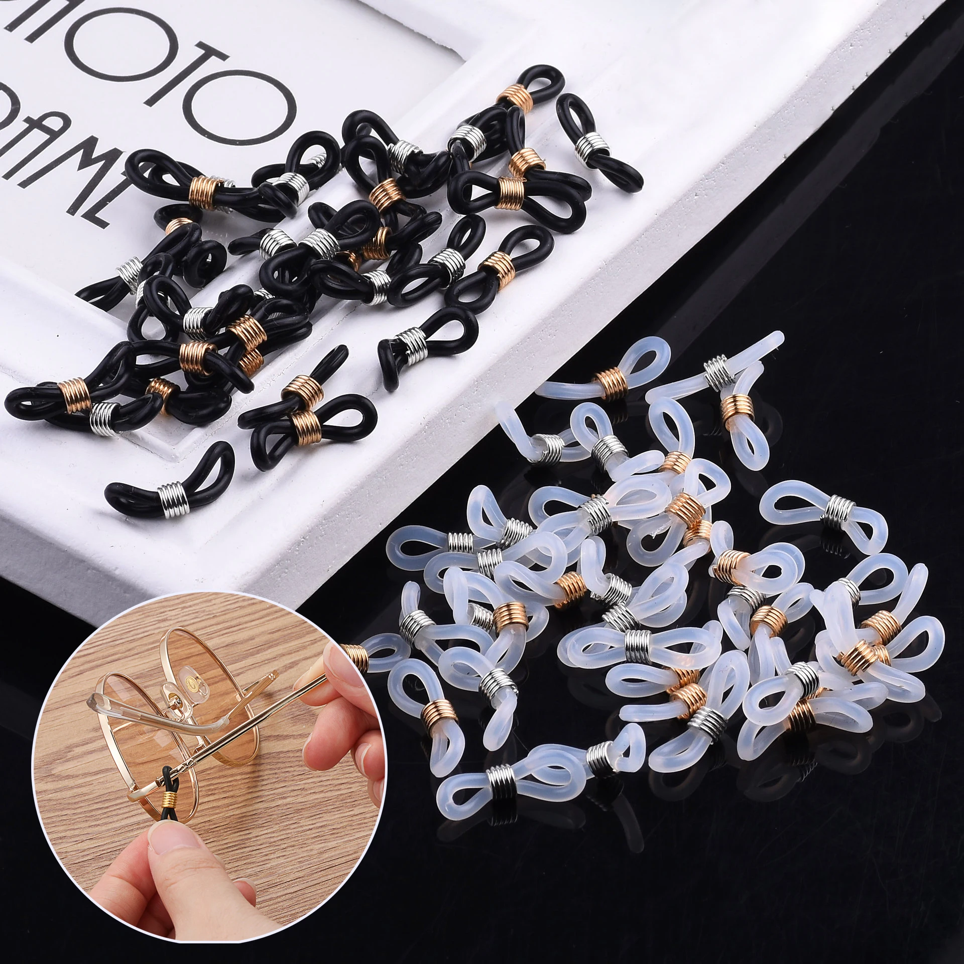 50Pcs Rubber Ear Hook Eyeglasses Anti-Slip Spectacles Chain Glasses Retainer Ends Rope Sunglass Cord Holder Strap Loop Connector