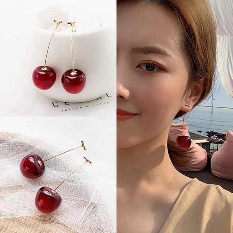 

Fashion Sweet Girl Fresh Earrings Red Wine Red Cherry Earrings Temperament Ladies Resin Earrings Jewelry Factory Direct Sales