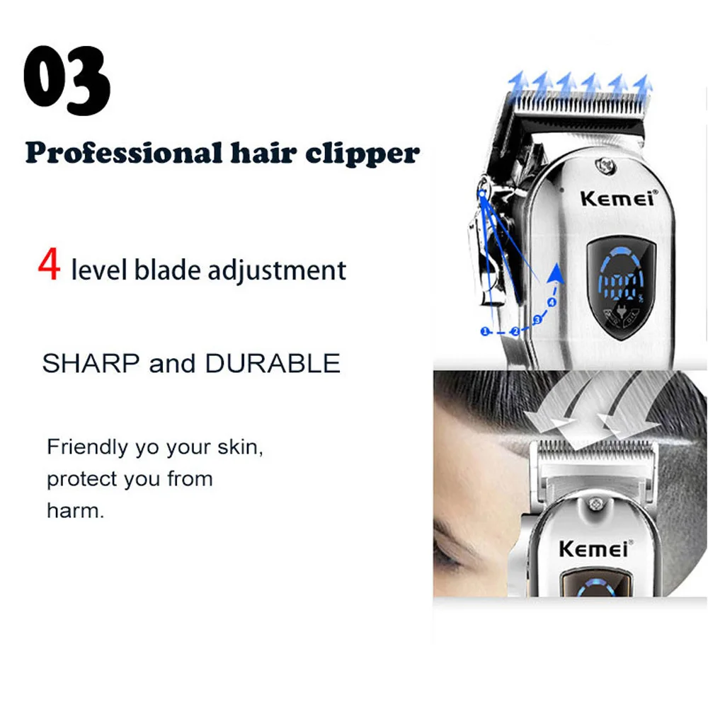 KM-2010 Hair Clipper All-metal Barber Professional Electric Cordless LCD Trimmer Gold Silver Cutting Machine Mower | Бытовая техника