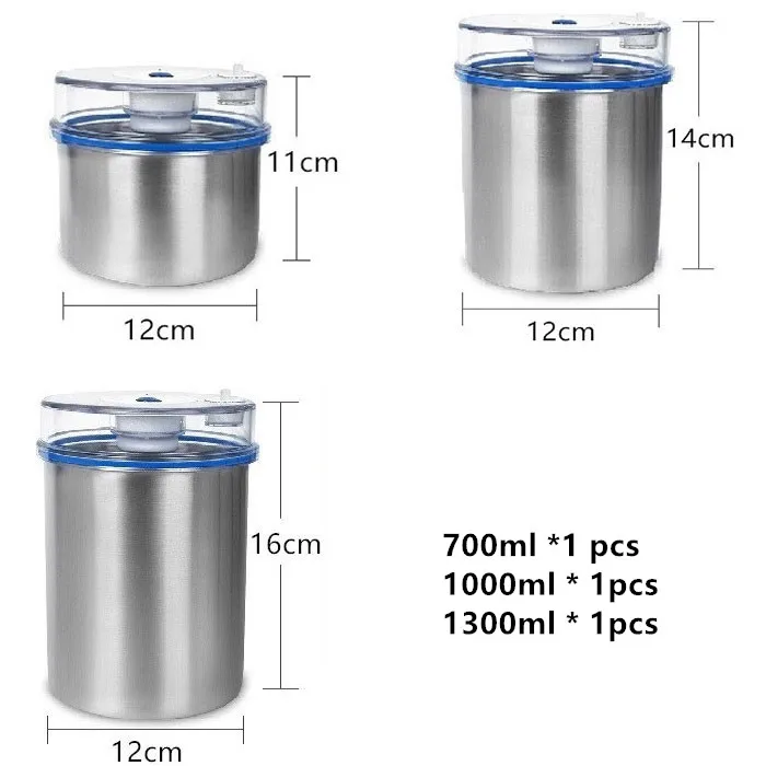 700ml 1000ml 1300ml Контейнер для хранения продуктов из нержавеющей стали, контейнер для сохранения свежести(1300 мл+ 1000 мл+ 700 мл), вакуумный контейнер, уплотнитель насоса для пищевых продуктов, распродажа - Цвет: 700ml 1000ml 1300ml