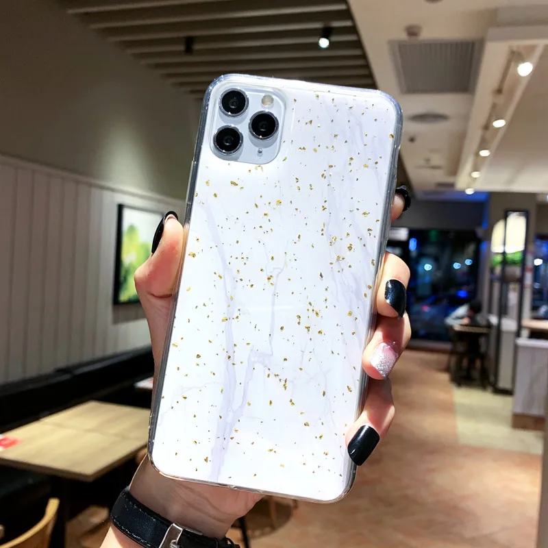 White Блестящий чехол для телефона с золотой фольгой и мрамором для iPhone 11, 6, 6 S, 7, 8 Plus, X, XR, XS Max, мягкий чехол из ТПУ для iPhone 11 Pro, Max, блестящая задняя крышка - Цвет: White