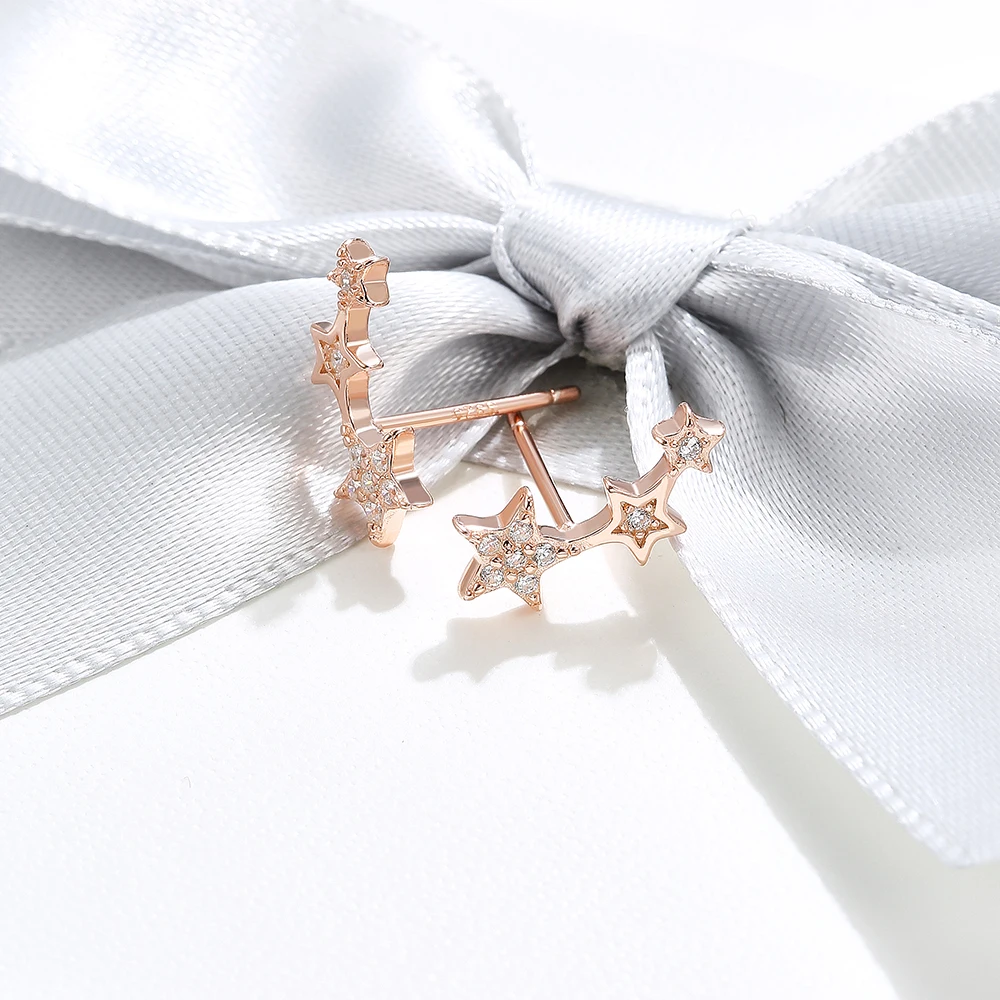 

LEKANI Genuine 925 Sterling Silver Woman Delicate Star Cubic Zirconia Earrings Female Fine Jewelry For Valentine's Day Gift