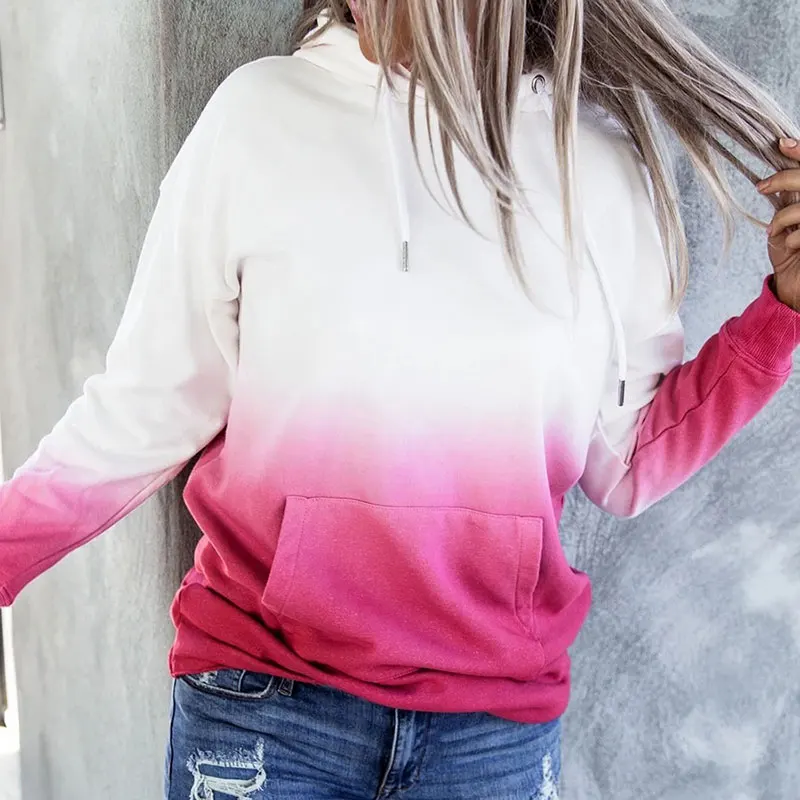 

Autumn Winter Women Sweatshirts Hoodies Long Sleeve Loose Hooded Gradient Print Fleece Pullover NYZ Shop