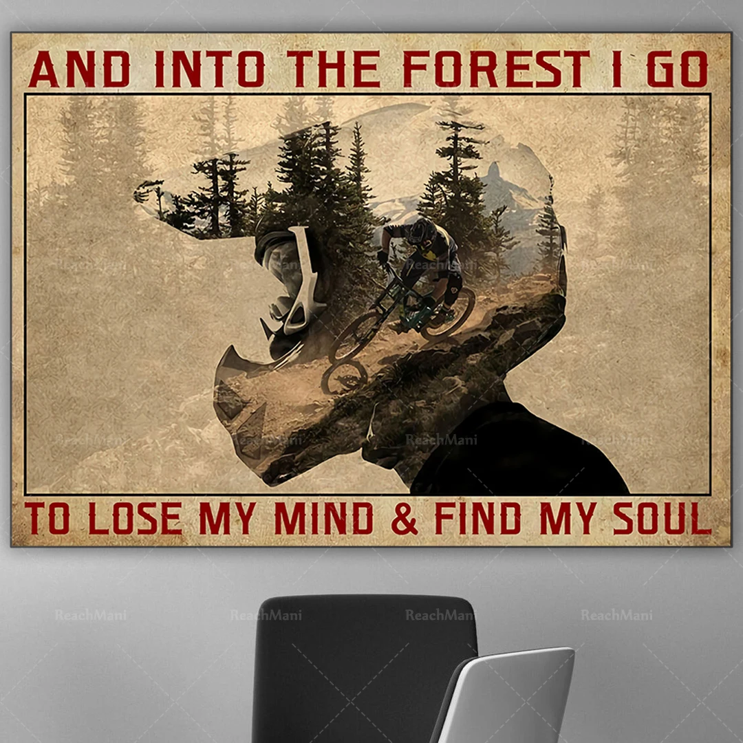 

Walking into the forest, I will lose my mind and find my soul. Retro mountain bike posters, bicycle home decoration wall art gif