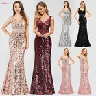 Женское вечернее платье-русалка без рукавов, длинное блестящее платье с V-образным вырезом и блестками, лето 2020
