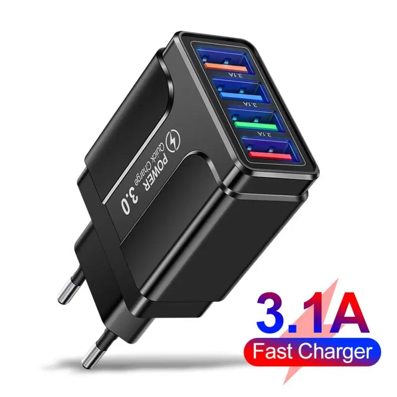 

4 USB Mobile Phone Charger Adapter For IPhone Samsung Huawei Xiaomi Portable EU/US/UK Plug Charger Suitable For Home Travel Etc