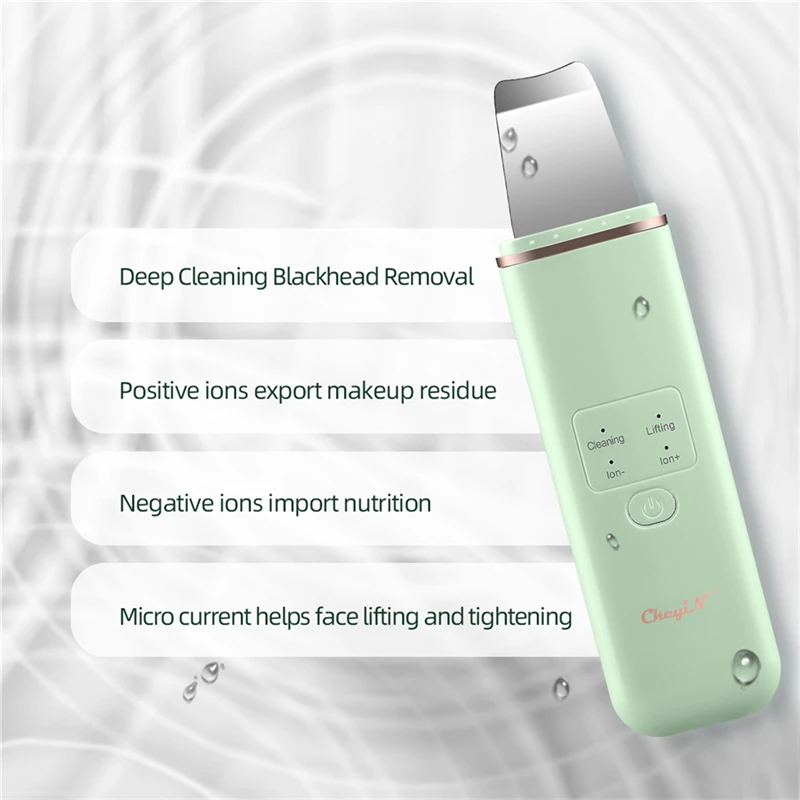 

CkeyiN Peeling Shovel Cleaner Ultrasonic Skin Scrubber Ion Blackhead Acne Remover Facial Lifting Massager Comedoner Extractor