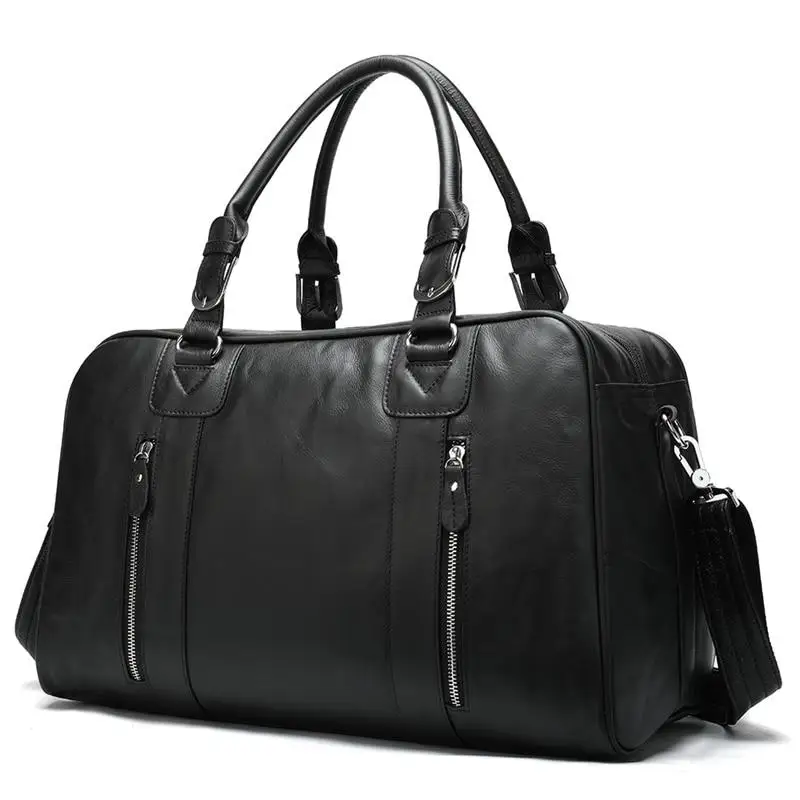 Men's Genuine Cowhide Leather Travel Duffle Overnight Tote Large Capacity Luggage Bag High Quality Genuine Travel Shoulder Bag
