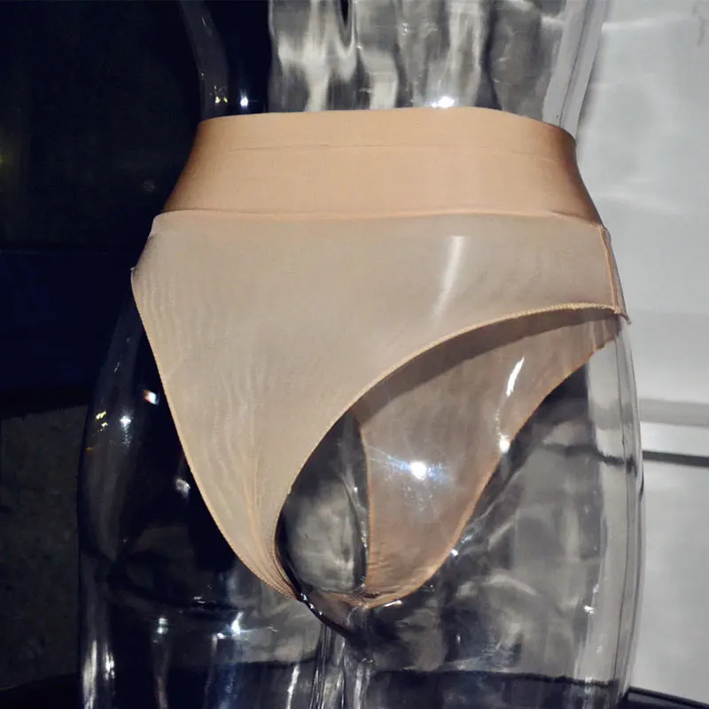 Сексуальные женские блестящие бесшовные трусики с высокой талией прозрачные