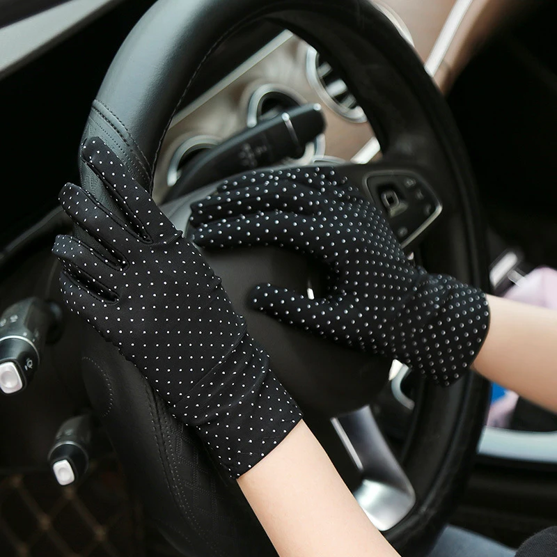 

fashion women thin Gloves simple little dot printing Wrist Length Gloves elastic Spandex Guantes summer Sun protection gloves