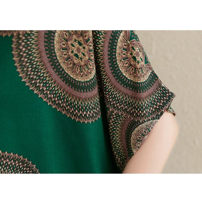 

Plus Size Bohemian Dress Women'S Dress New Summer 2021 Vintage Large Size V-Neck Loose Comfortable Ladies Robe Holiday Dresses