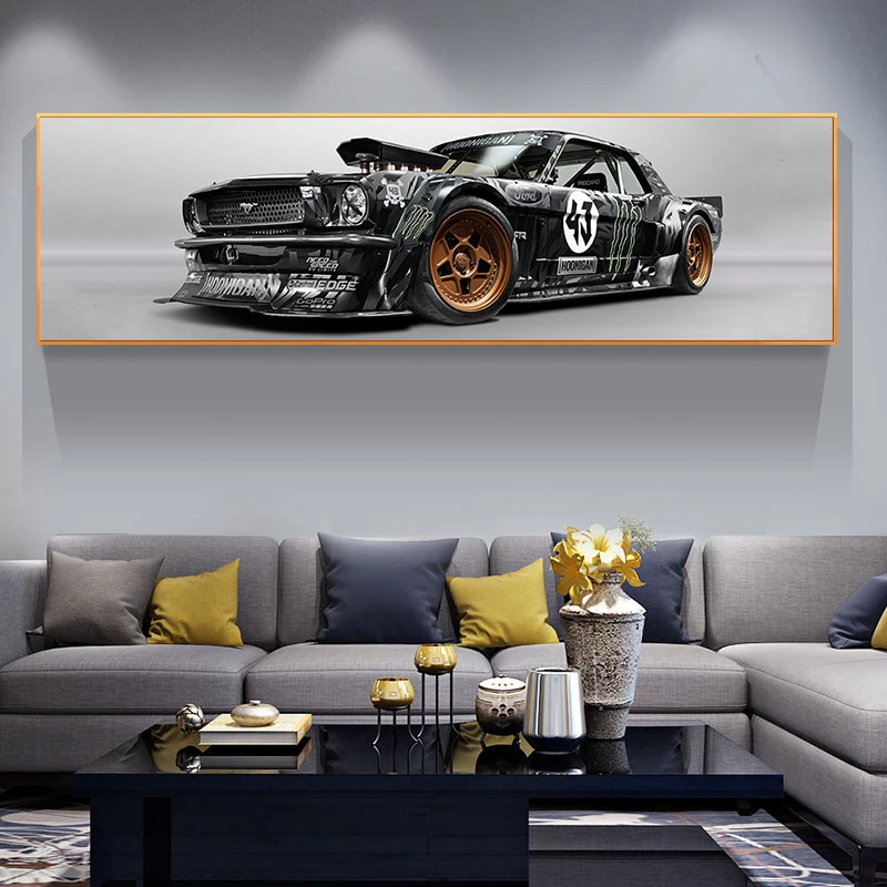 

Classic Ford Mustang Rtr Car Posters Sports Car Canvas Paintings Car Pictures Wall Art for Living Room Home Decor (No Frame)