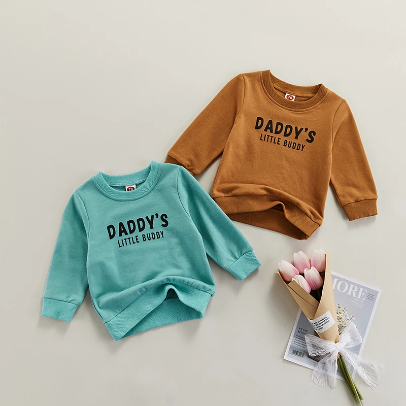 

New Born Kid Girl Boy Long Sleeve Tops DADDY'S LITTER BUDDY Letter Print Spring Infant Baby Clothing