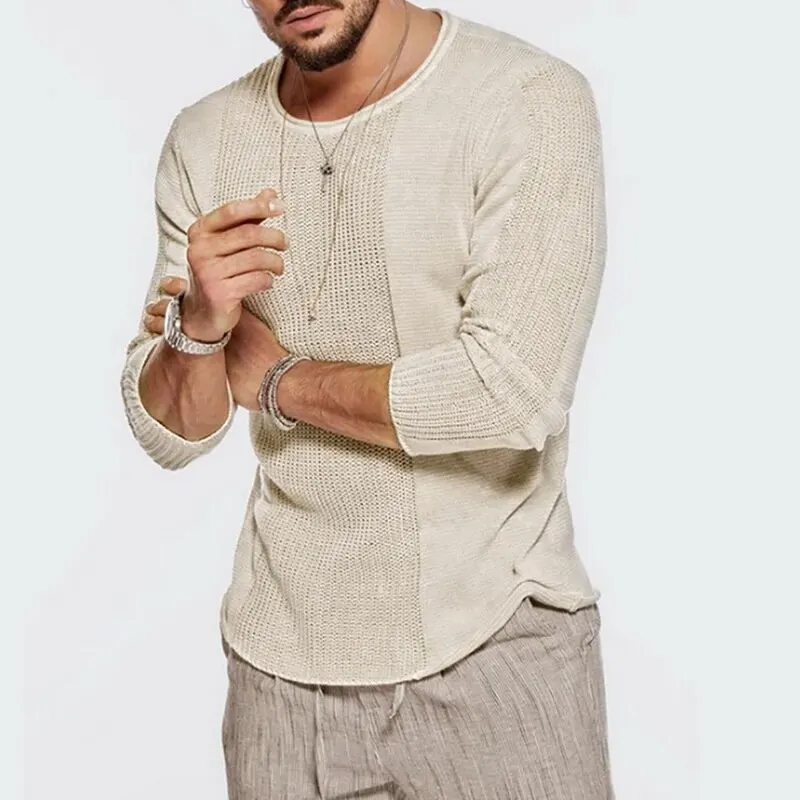 

Hollow Out Knitted Men Sweater Long Sleeve Knitwear Tops Autumn Winter Men Clothing Vintage Thin Slim Fit Pullovers Sweater