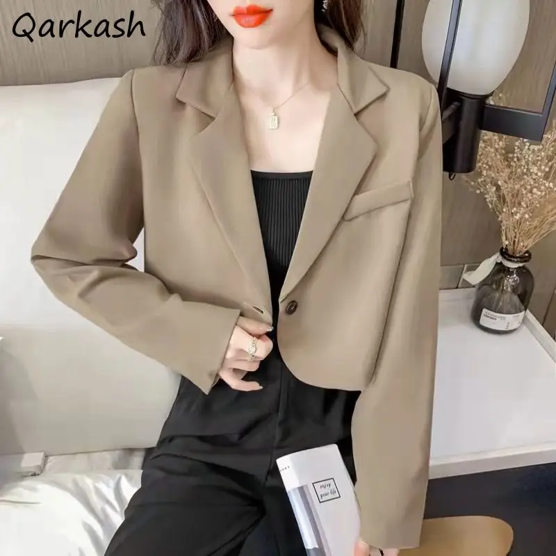 Blazers Women Cropped Solid Simple Single-button Classic All-match Teens Elegant Mujer Outwear Autumn Design Chic Ins Stylish