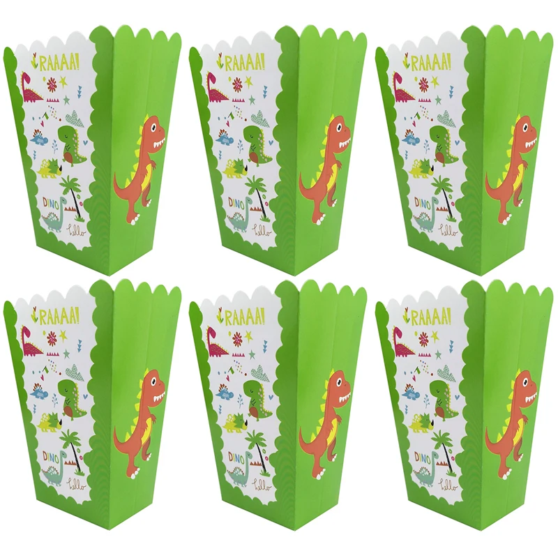 

6pcs Dinosaur Party Popcorn Box Disposable Tableware Dino Jungle Birthday Party Decorations Kids Gifts Jungle Party Supplies