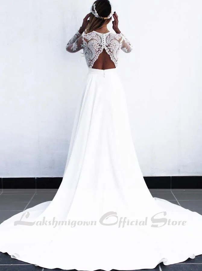 Дешевые длинные белые кружевные А-образные Свадебные платья vestido de noiva с прозрачными длинными рукавами