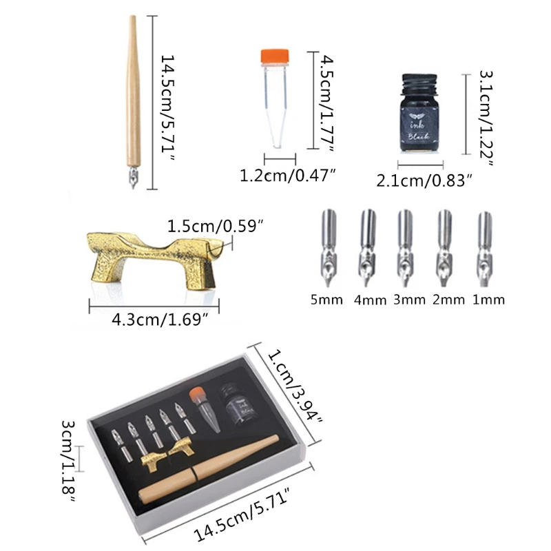 

Calligraphy Fountain Dip Pen + 5 Nibs Ink Kit Gift Box for Lettering Sketching 11UB