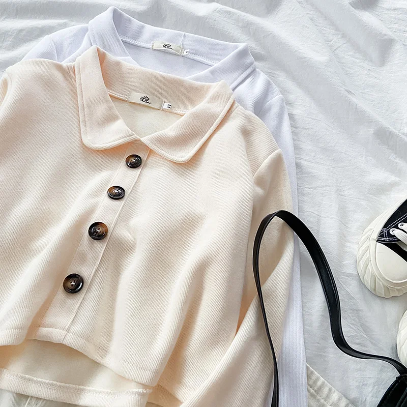 

2021new Autumn Spring Women's Clothing Design Korean Style Sweater Women's Short Pullover Lapel Long Sleeve Top Trendy Ins
