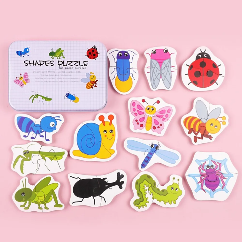Insects model Деревянные игрушки головоломка для детей 3 лет с железной коробкой животные/овощи/фрукты/дорожные насекомые/птицы Развивающие детские игры - Цвет: Insects model