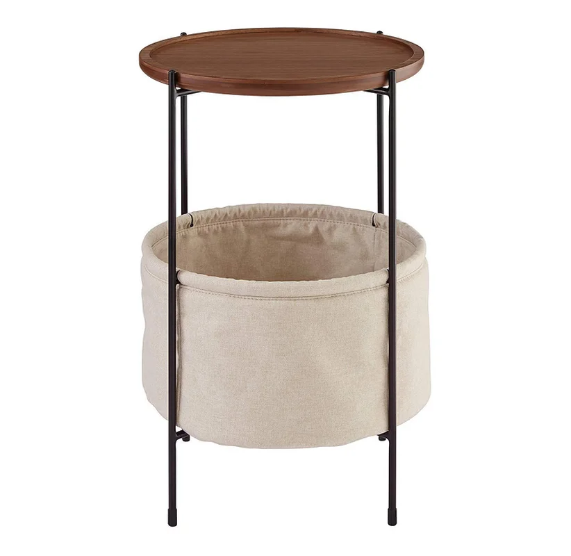 

Nordic Simple Side Table Sofa Corner Table Ins Black Walnut Metal Light Luxury Round Cloth Storage Bag Small Coffee Table WF