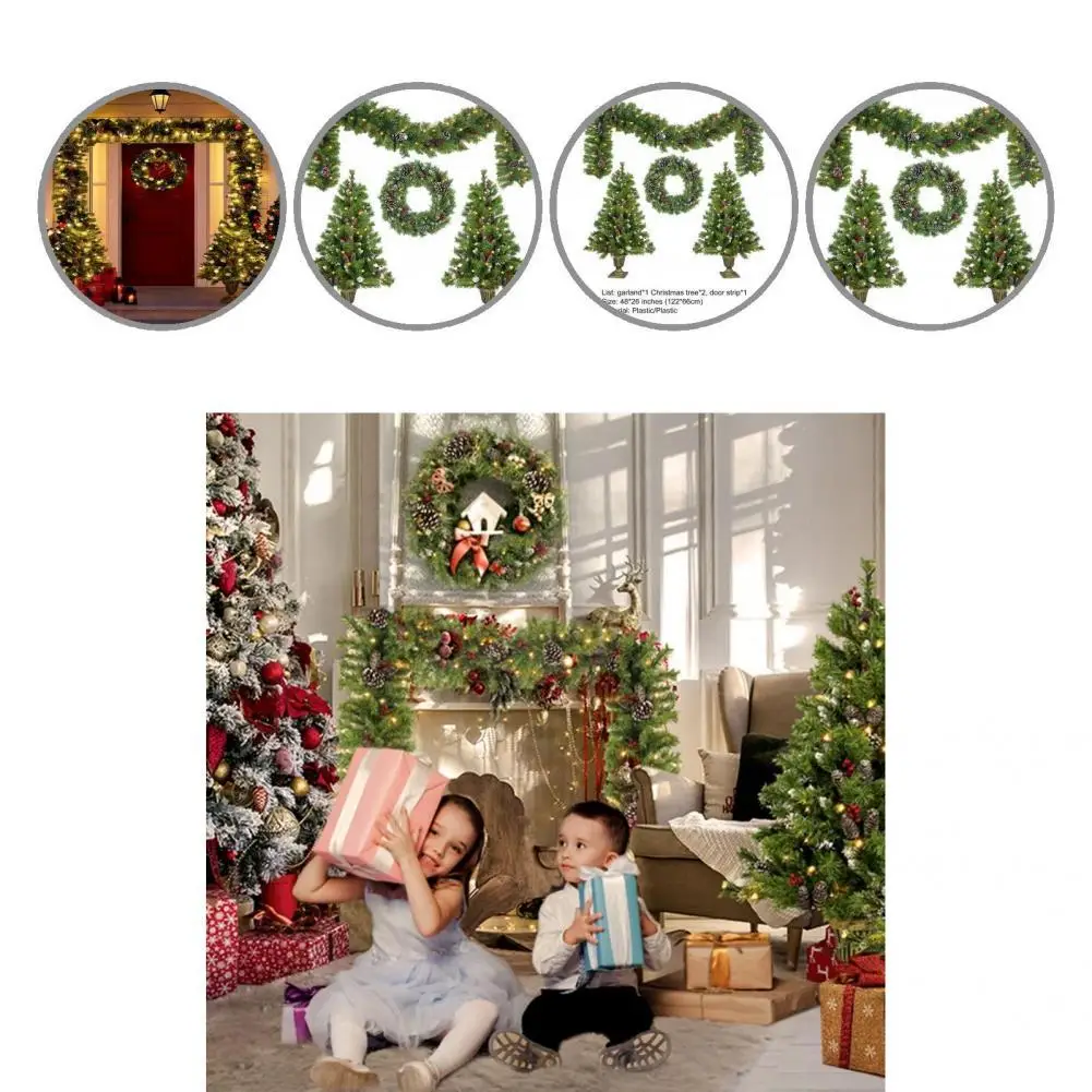 

1 Set Great Fake Wreath Artificial Christmas Tree Set with 340 LED Lights Artificial Xmas Tree Plastic Fine Workmanship