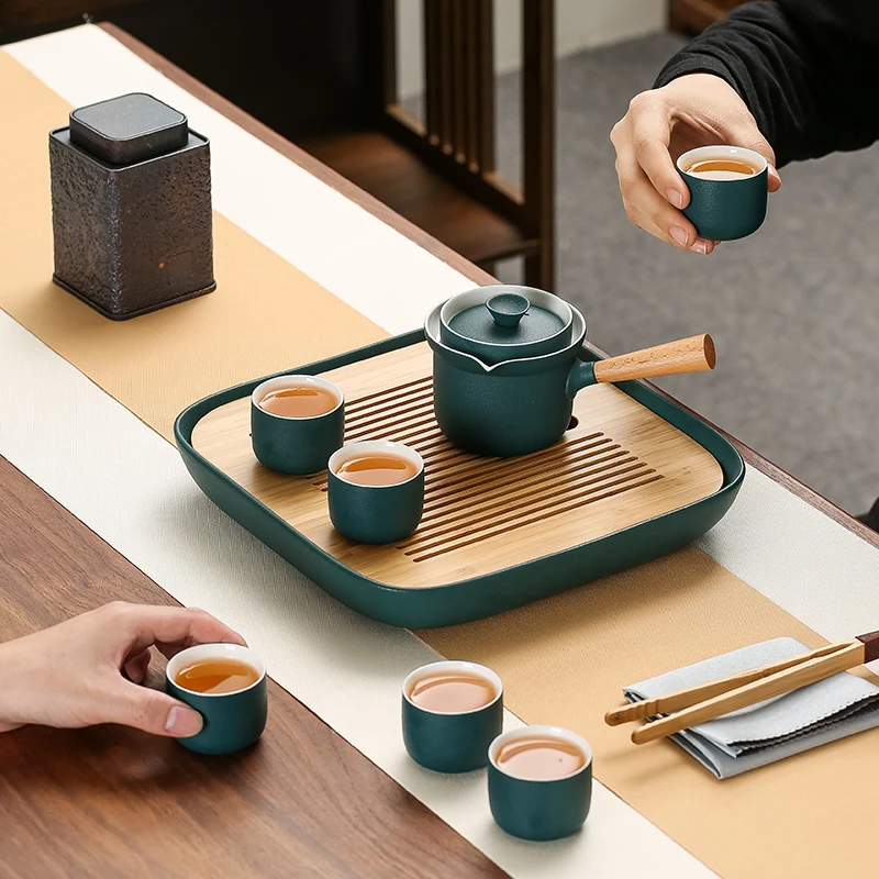 

Luxury Blue Tea Table Set Kung Fu Portable Household Travel Porcelain Tea Set Fine Gift Sac De Voyage Kitchen Accessories DK50TS