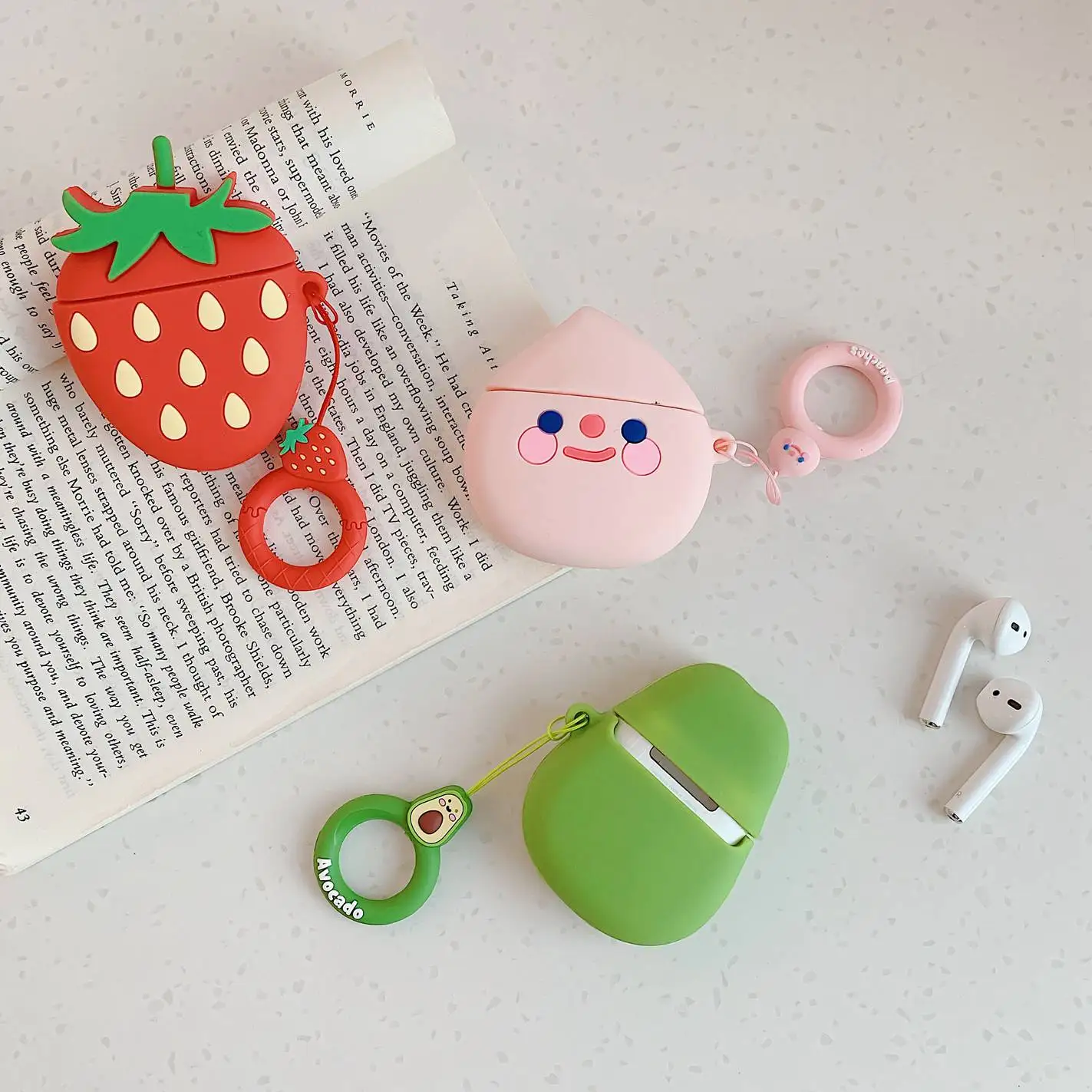 Чехол для AirPods симпатичный силиконовый чехол наушников в виде персика авокадо