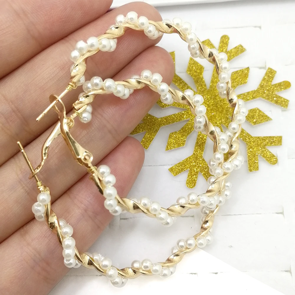 Новые жемчужные серьги-кольца для женщин Преувеличенные большие круглые серьги