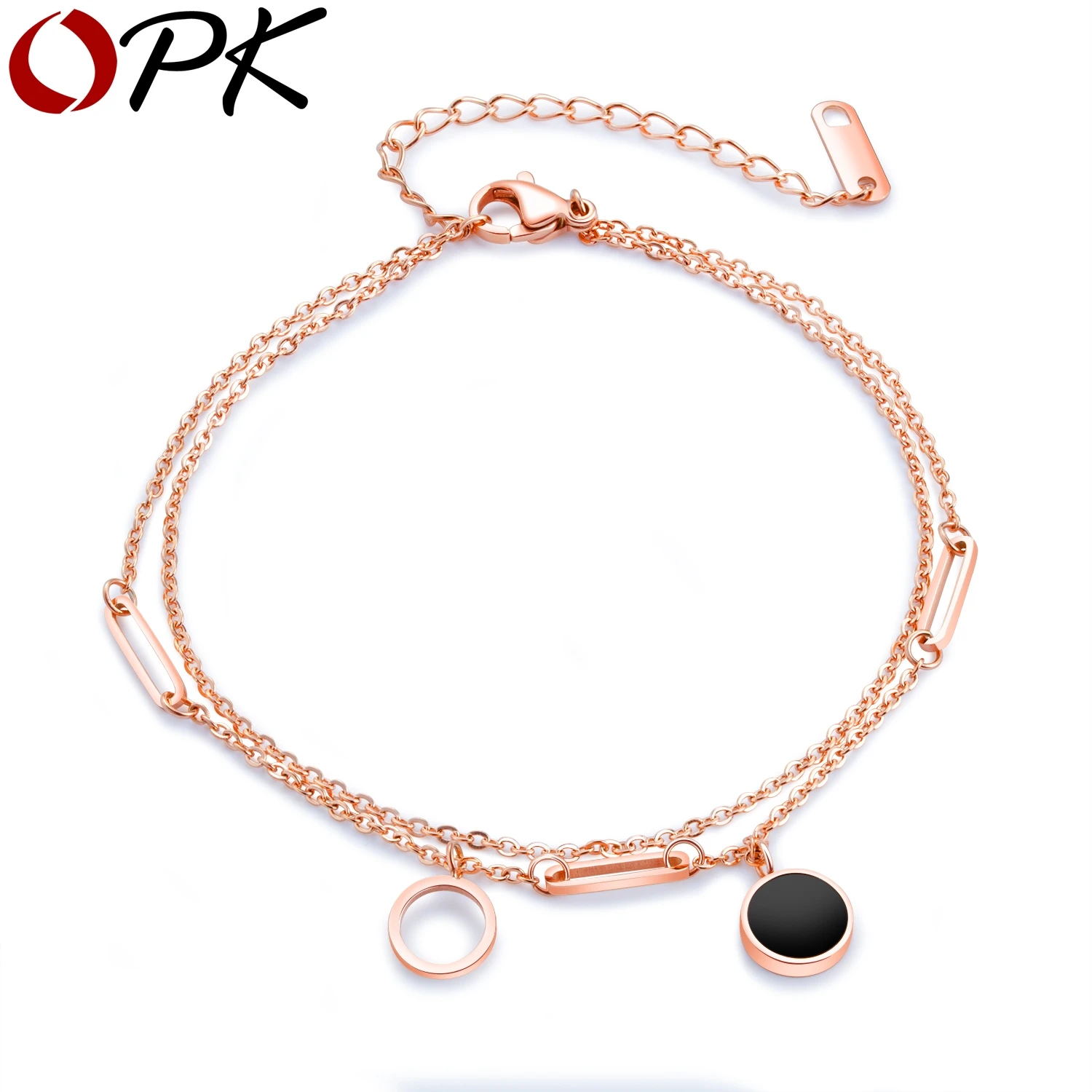 Простой Круглый дизайн ножной браслет двойной слой из нержавеющей стали розовое