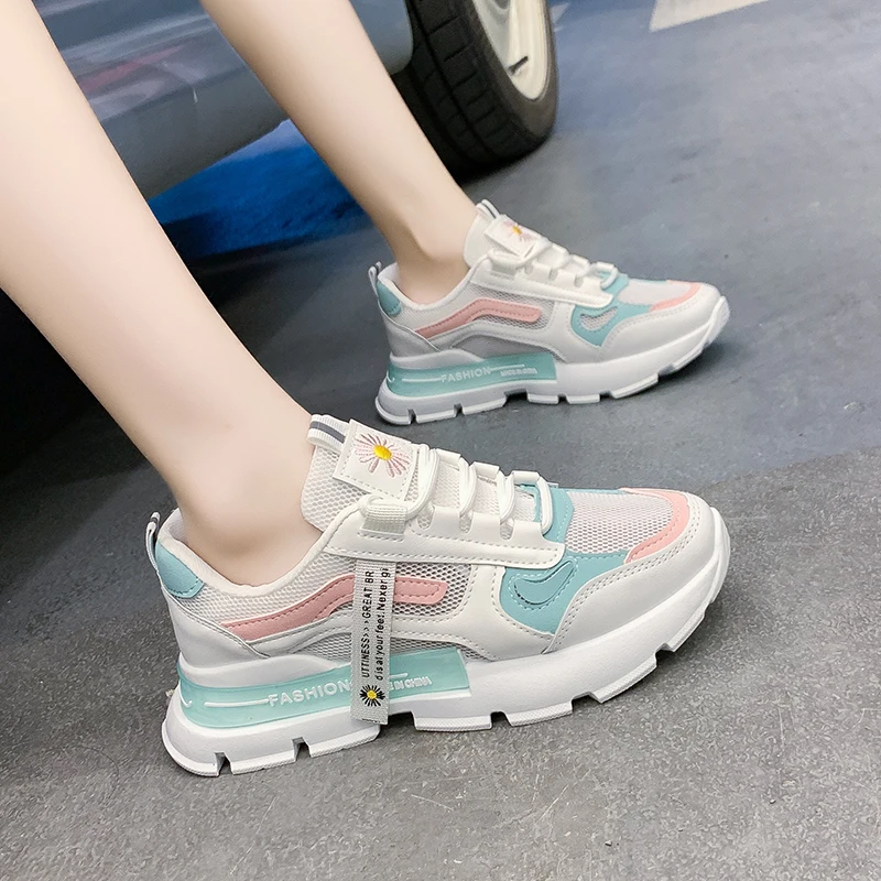 

Женские кроссовки на платформе, толстая массивная подошва, дышащие, без шнуровки, повседневная обувь, разноцветные, весенний сезон