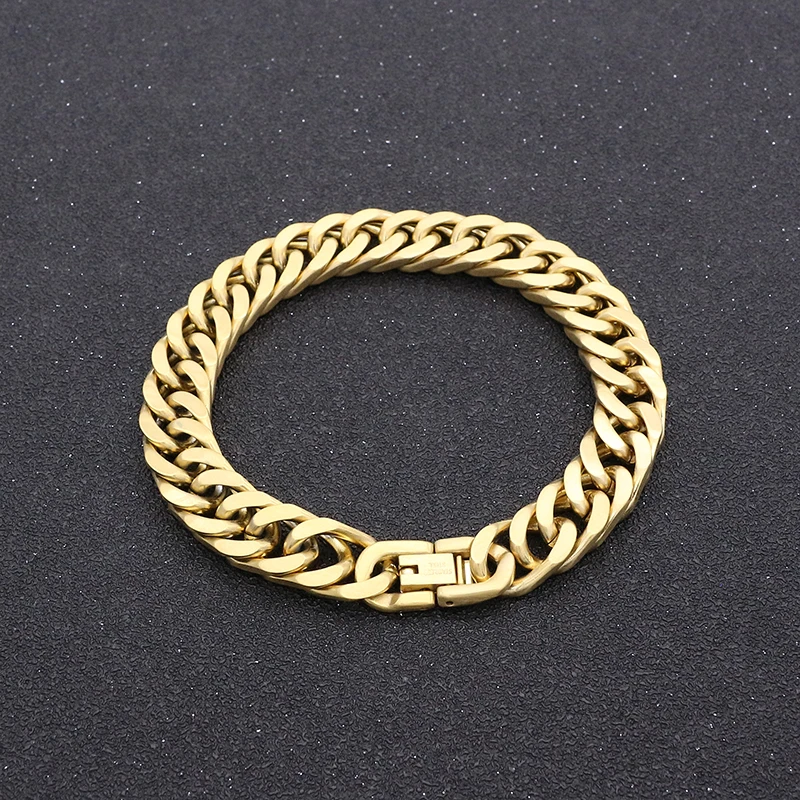 

Hip Hop Men Cuban Chain Link Bracelet Female Gold Color 8MM/10MM/12MM Chain Stainless Steel Charm Bracelet For Woman Fashion