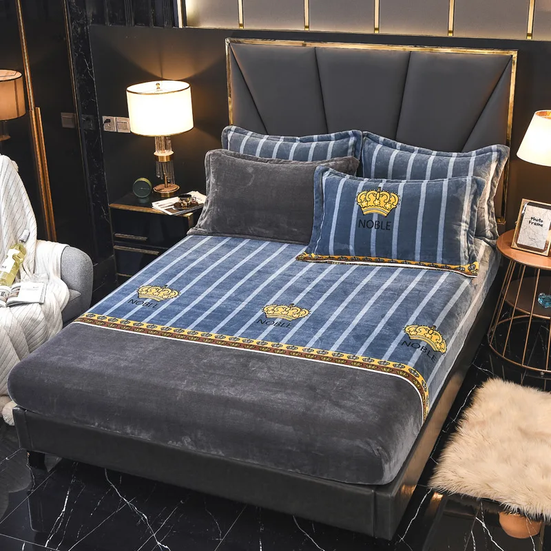 Drap de lit en velours de corail épais une pièce, drap de lit fixe anti poussière et antidérapant  (0)