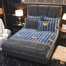 Sábana de terciopelo de leche de una pieza, Funda de colchón de terciopelo Coral grueso, funda de cama a prueba de polvo y antideslizante, Sábana fija (2)