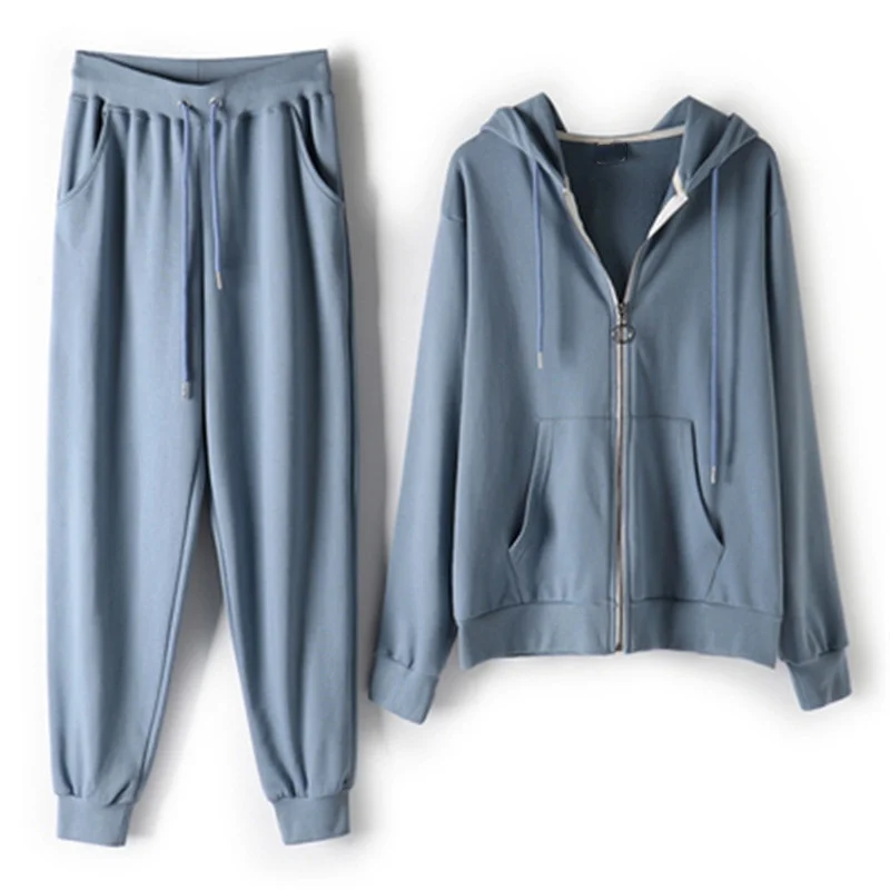 

Spring and autumn 2022 new zipper hooded sweater women's two piece loose net red sports casual