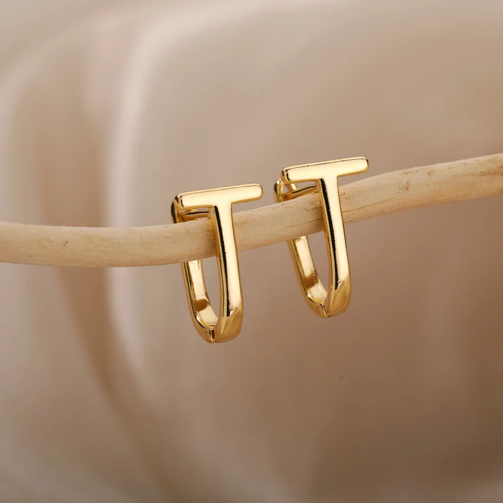 

2021 New Korean Geometric T-shaped Earrings For Women Stainless Steel Ear Buckle Earring Fashion Minimalist Jewelry Party Gift