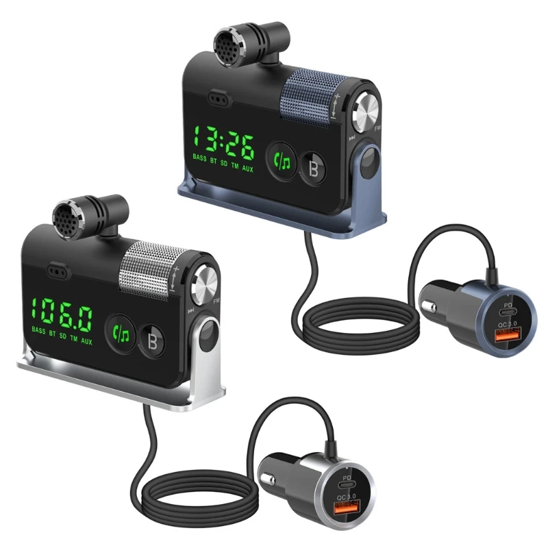 

Car Handsfree MP3 Bluetooth Player FM Transmitter BC73 Dual Microphone Dual Ports PD18W QC3.0 Fast Charging for Car
